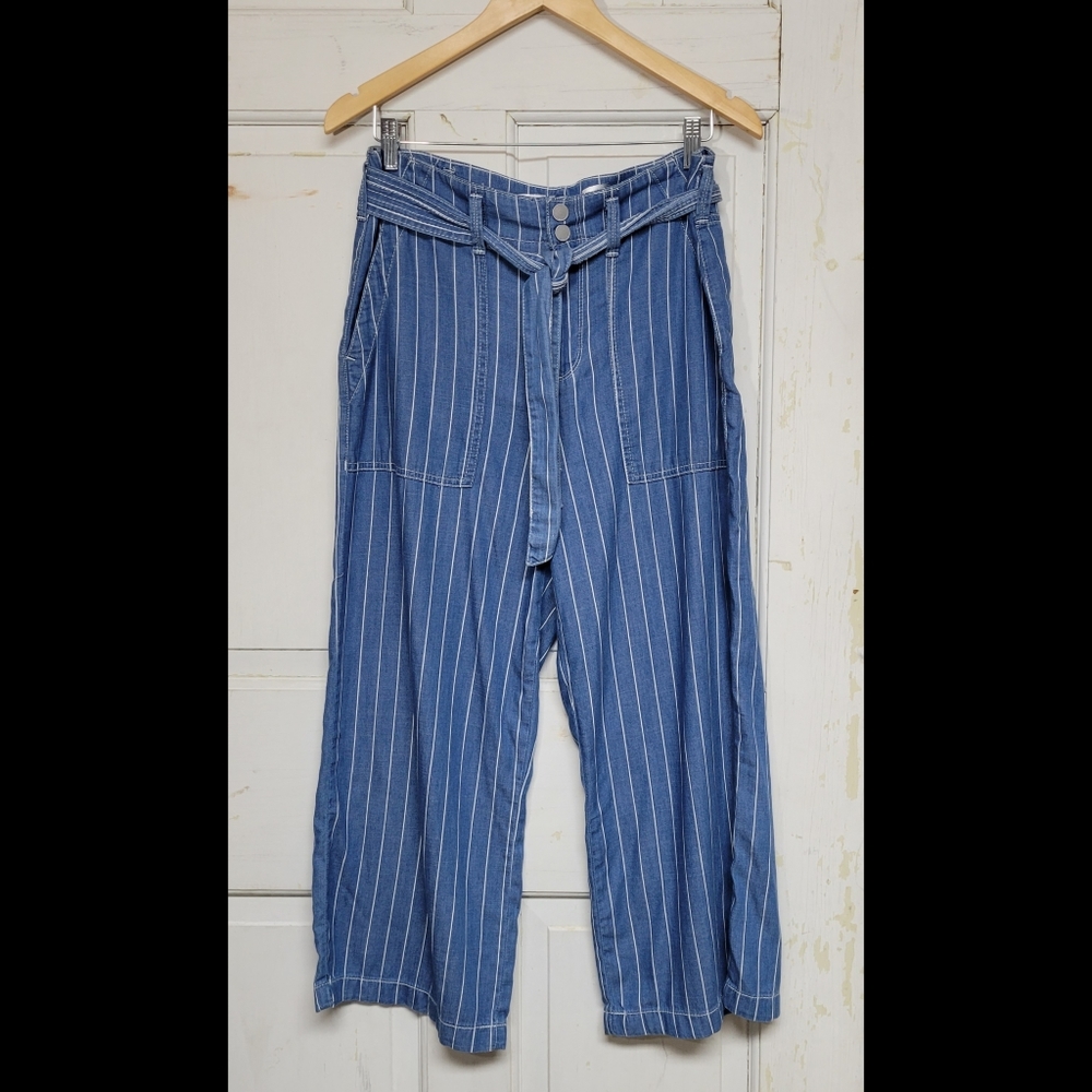 Seven 7 wide leg striped cotton cropped pant